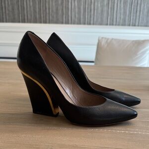 Chloe Black and Gold Wedge Heels